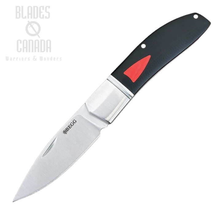 Begg Knives Traditional Slipjoint Folding Knife Large, 14C28N Satin Drop Point Blade, G10 Black/Red, BG040